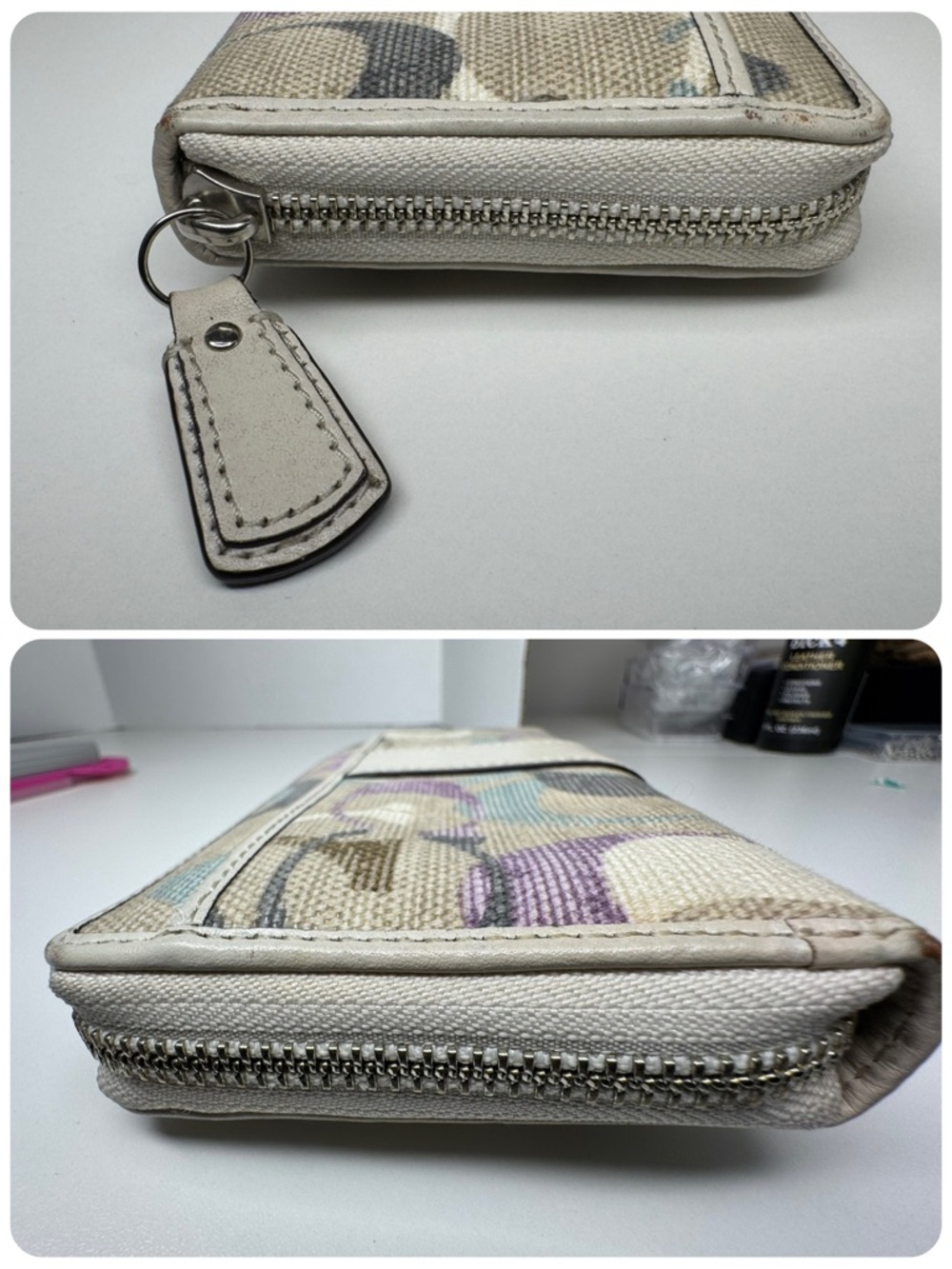 Coach Optic C Y2K Textile Fabric & Leather Purple Blue White Gray Buckle Wallet - Picture 4 of 11